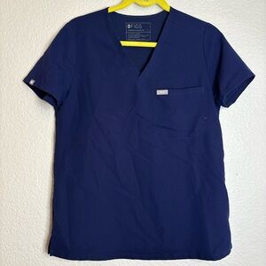 Figs Scrub Top Navy V Neck Pockets Medical Women XS